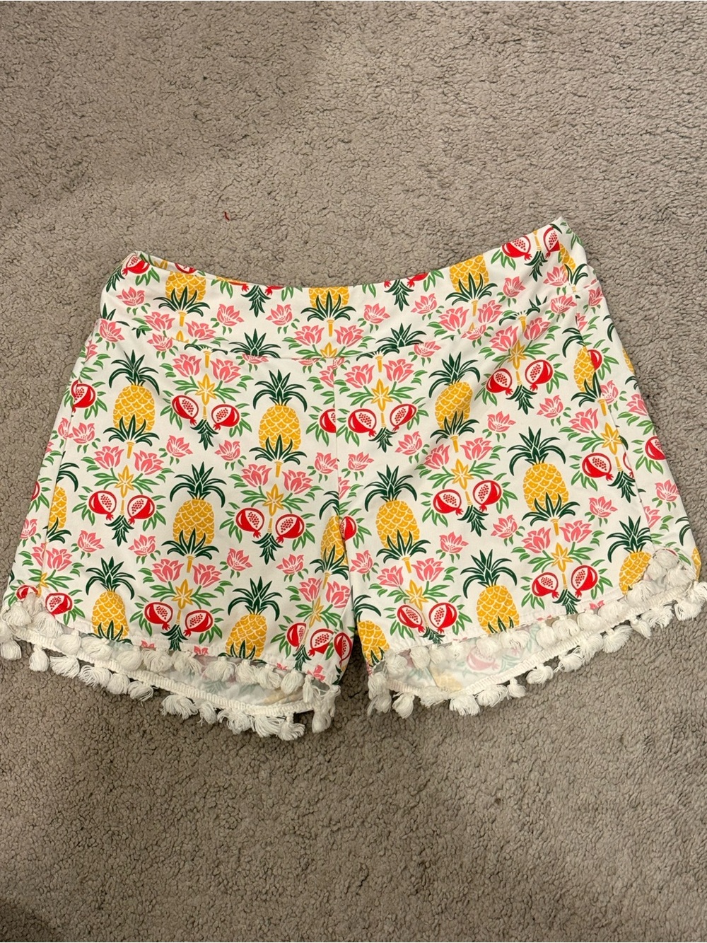 J. McLaughlin Tropical Print Tassel Hem Shorts Size Medium Resort Beach